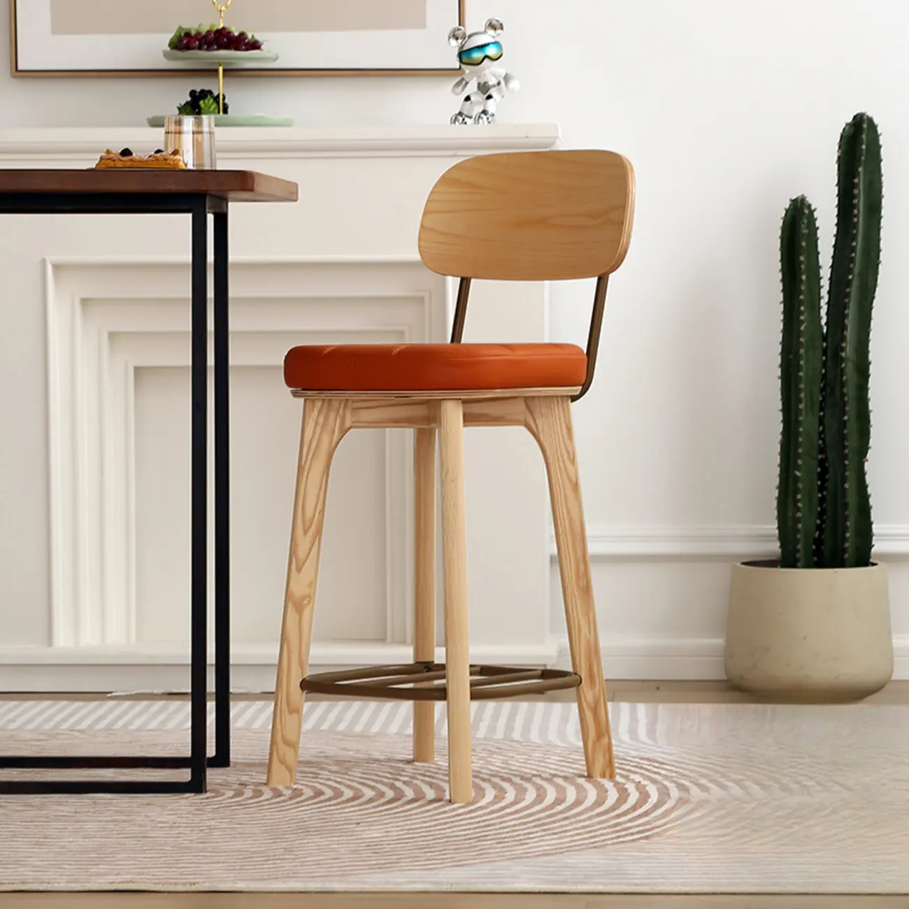 Wooden Square Leather Upholstered Bar Stool with Backrest | homeyfad