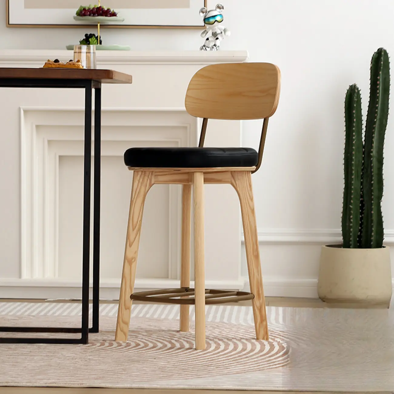 Wooden Square Leather Upholstered Bar Stool with Backrest | homeyfad
