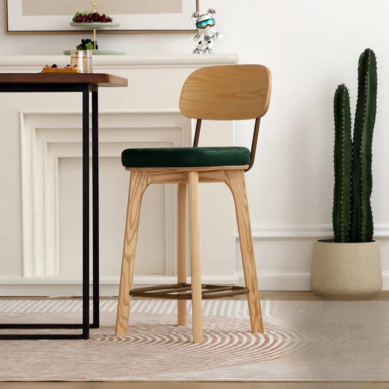 Wooden Square Leather Upholstered Bar Stool with Backrest | homeyfad