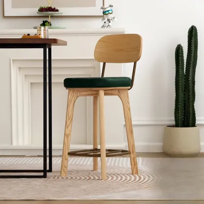 Wooden Square Leather Upholstered Bar Stool with Backrest