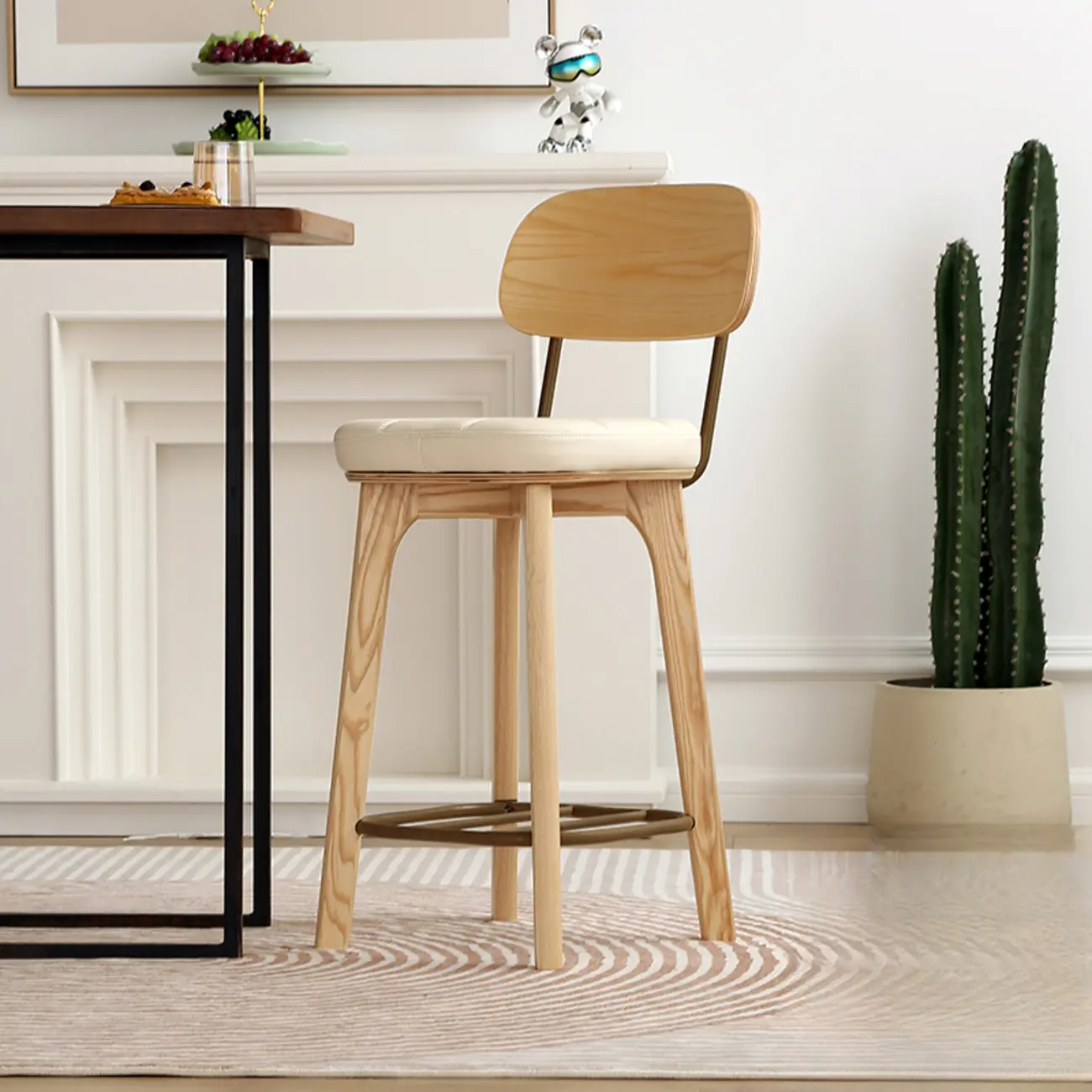 Wooden Square Leather Upholstered Bar Stool with Backrest | homeyfad