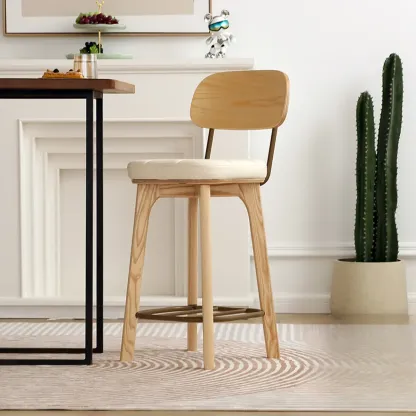 Wooden Square Leather Upholstered Bar Stool with Backrest