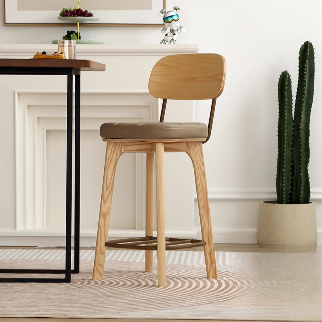 Wooden Square Leather Upholstered Bar Stool with Backrest | homeyfad