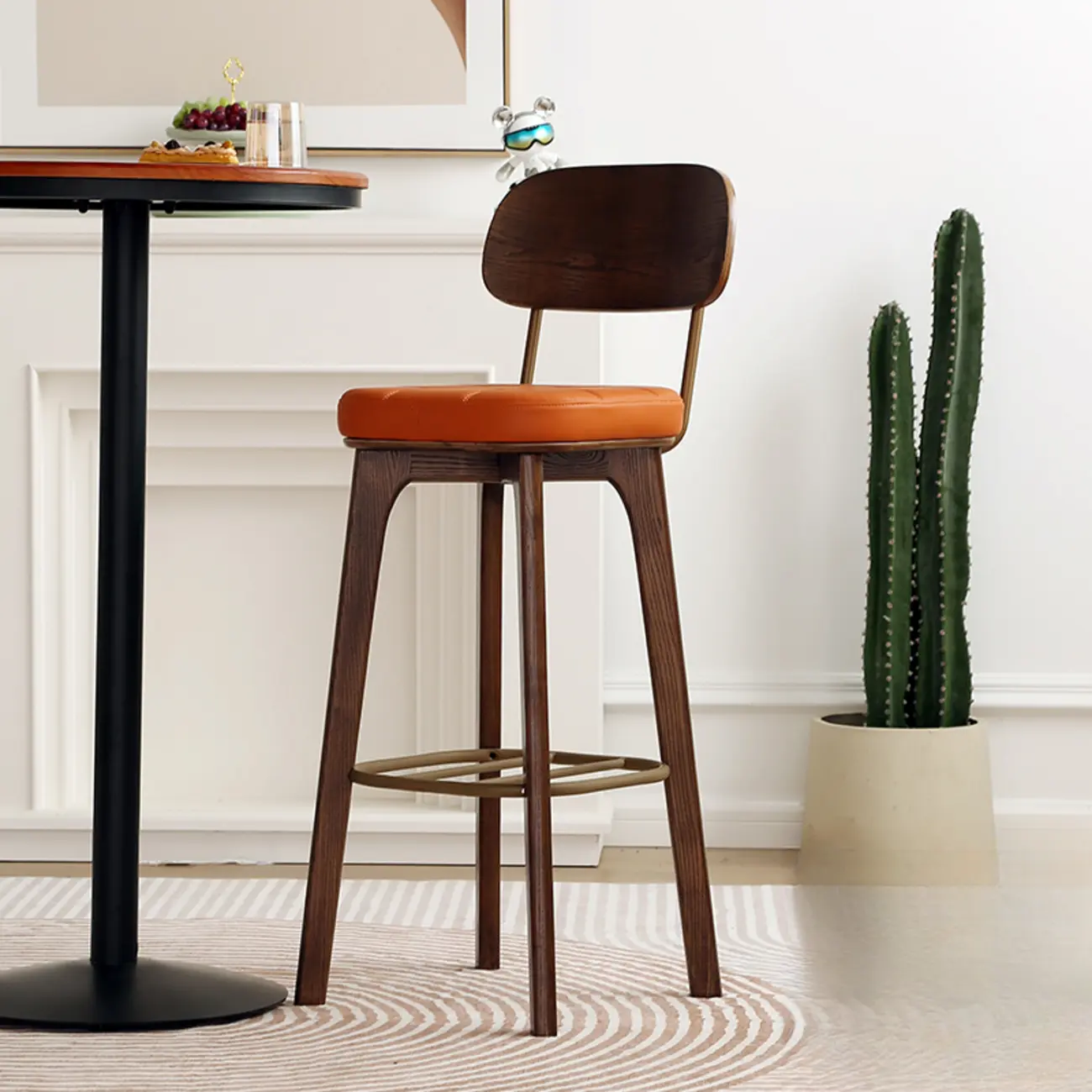 Wooden Square Leather Upholstered Bar Stool with Backrest | homeyfad
