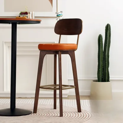 Wooden Square Leather Upholstered Bar Stool with Backrest