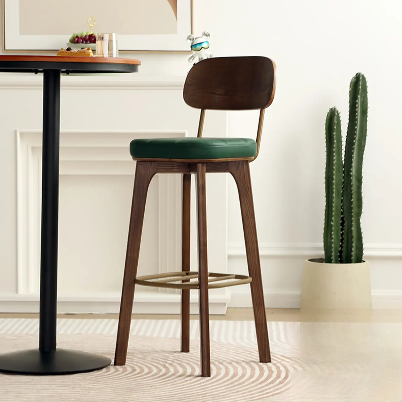 Wooden Square Leather Upholstered Bar Stool with Backrest | homeyfad
