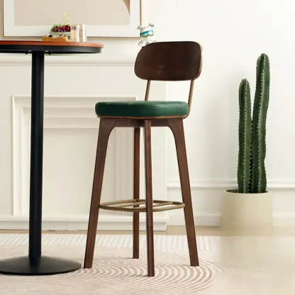 Wooden Square Leather Upholstered Bar Stool with Backrest