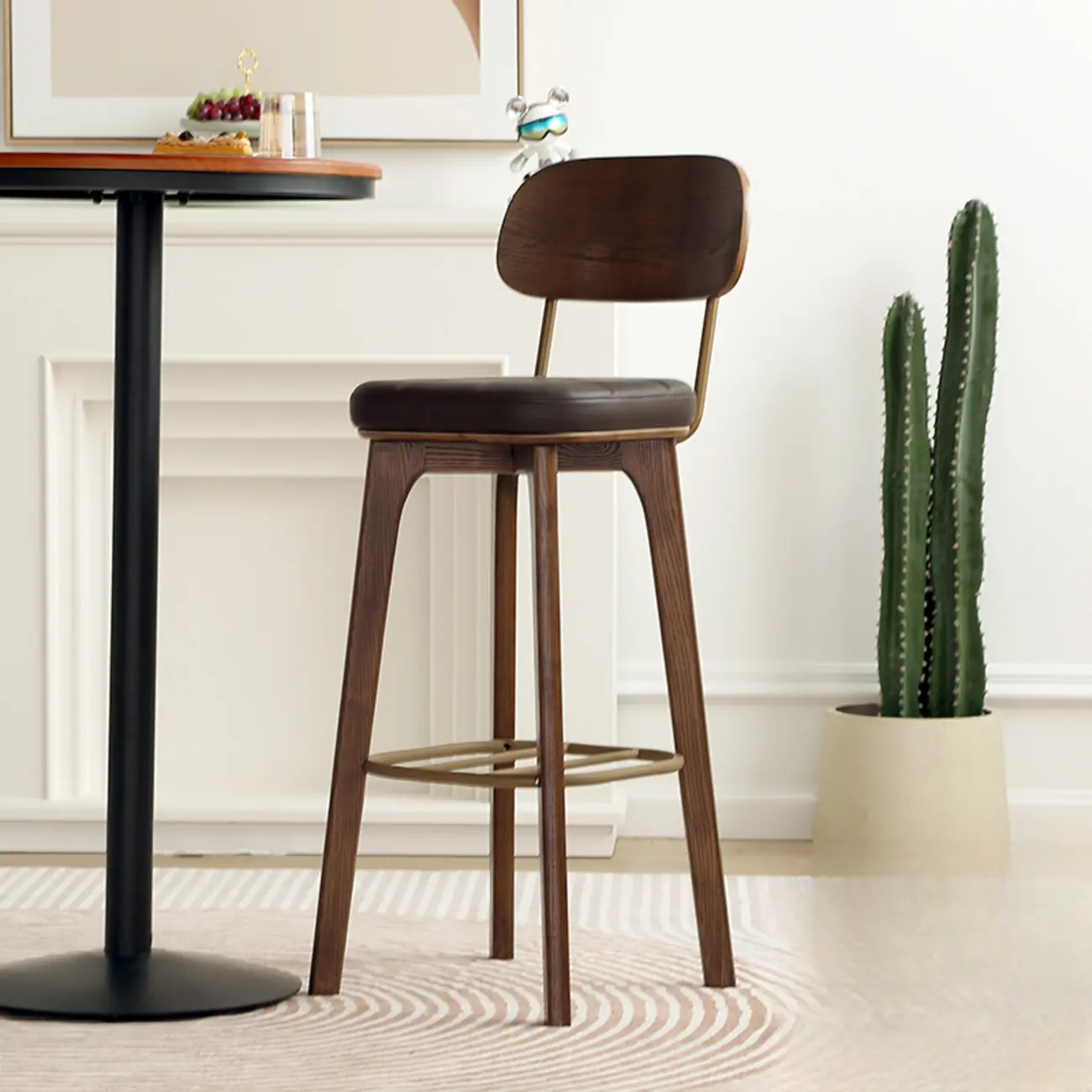 Wooden Square Leather Upholstered Bar Stool with Backrest | homeyfad