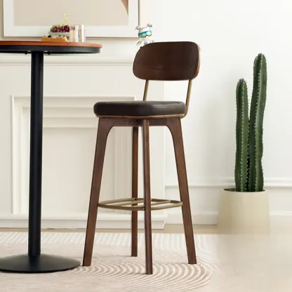 Wooden Square Leather Upholstered Bar Stool with Backrest
