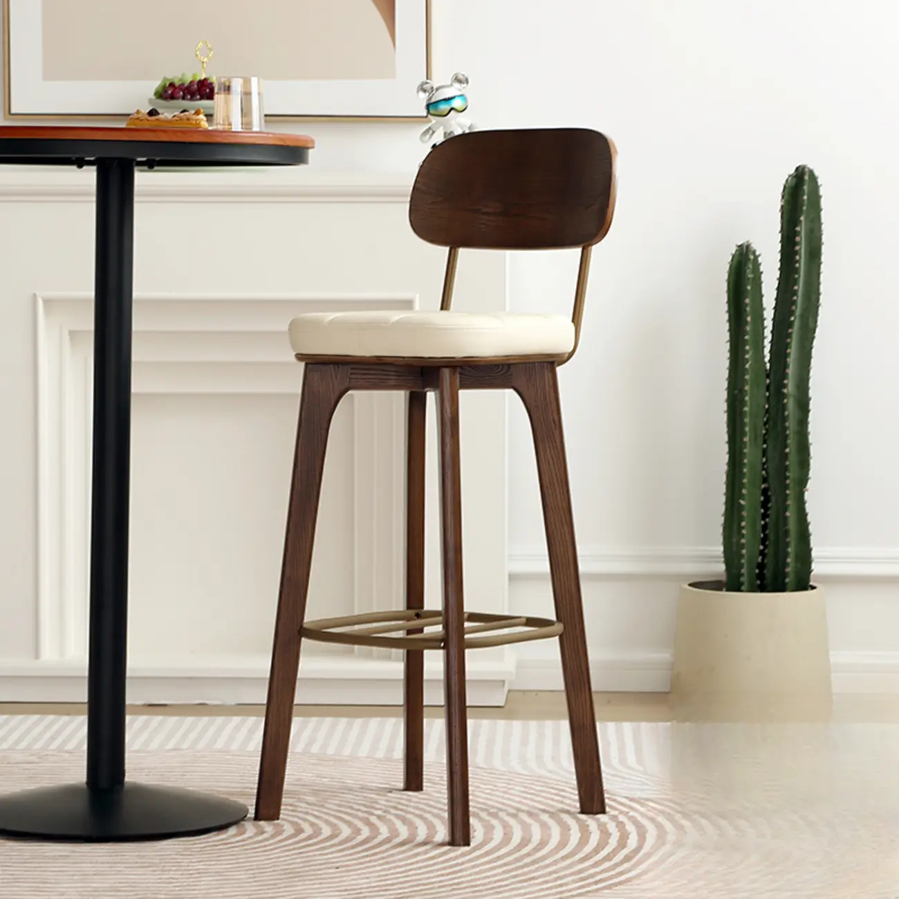 Wooden Square Leather Upholstered Bar Stool with Backrest | homeyfad
