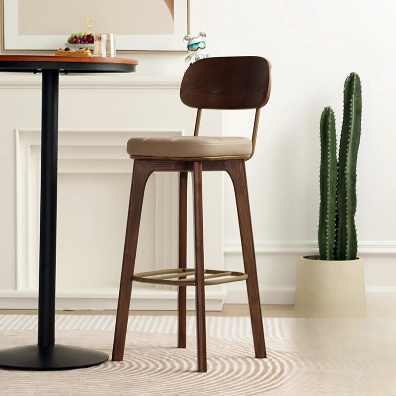 Wooden Square Leather Upholstered Bar Stool with Backrest | homeyfad