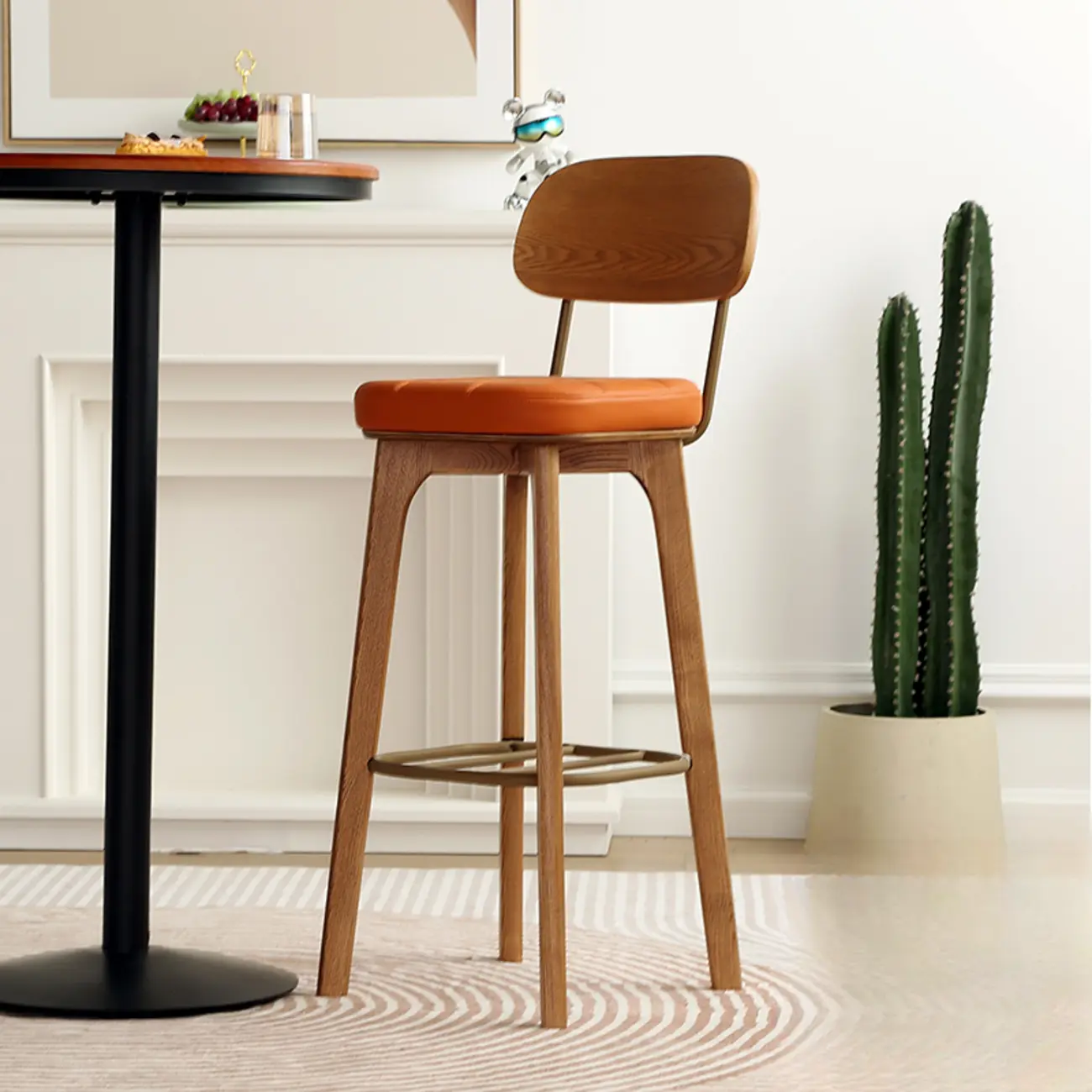 Wooden Square Leather Upholstered Bar Stool with Backrest | homeyfad