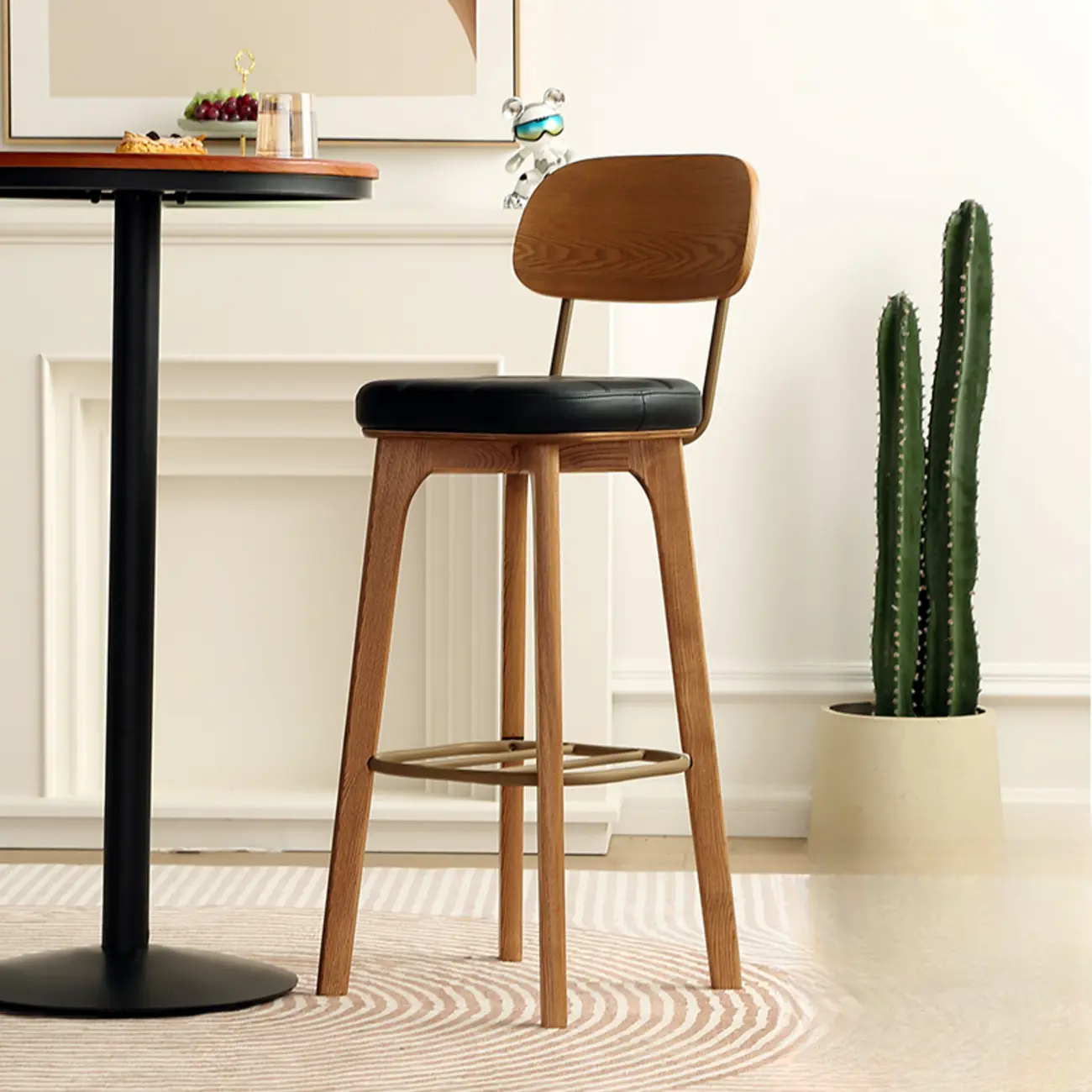Wooden Square Leather Upholstered Bar Stool with Backrest | homeyfad