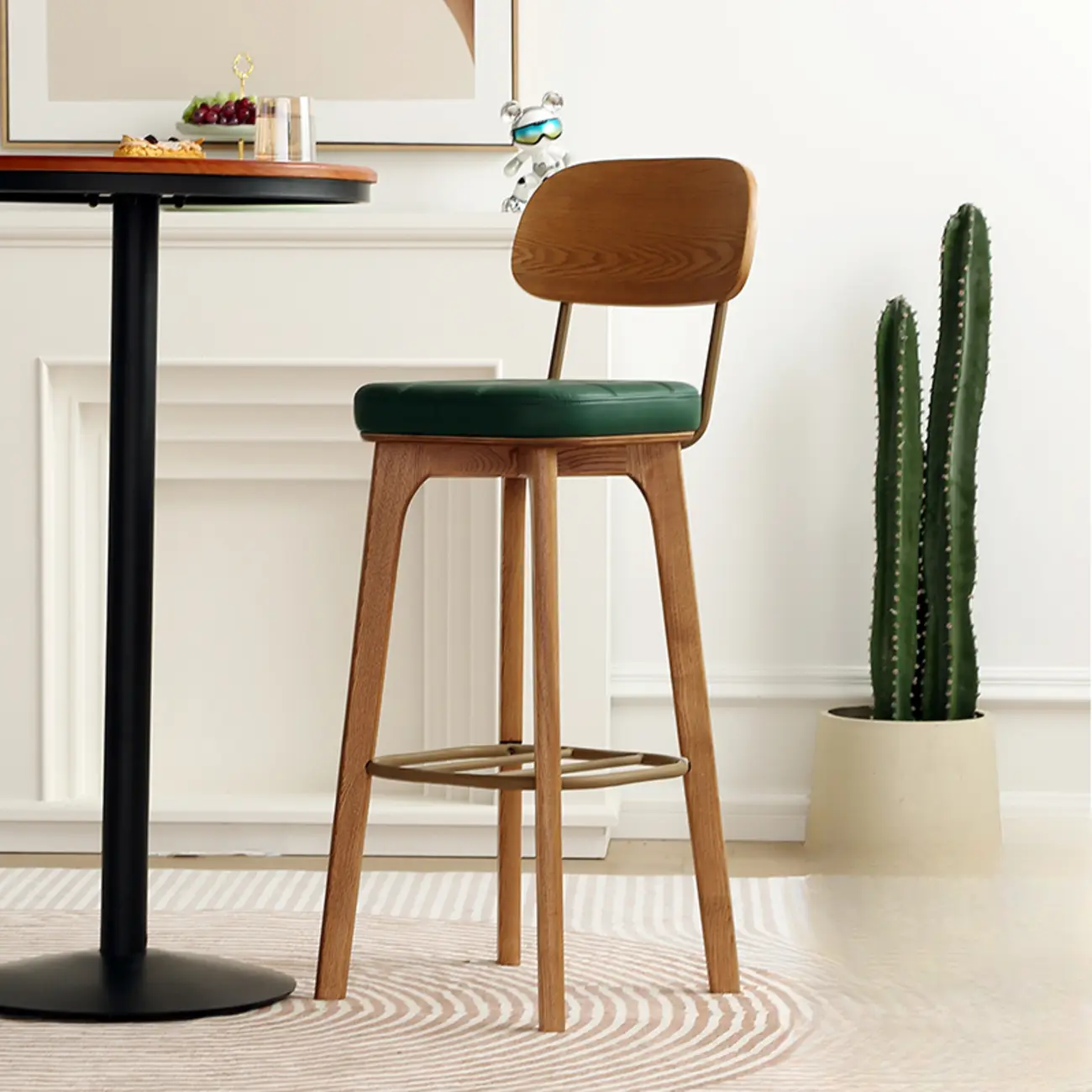 Wooden Square Leather Upholstered Bar Stool with Backrest | homeyfad