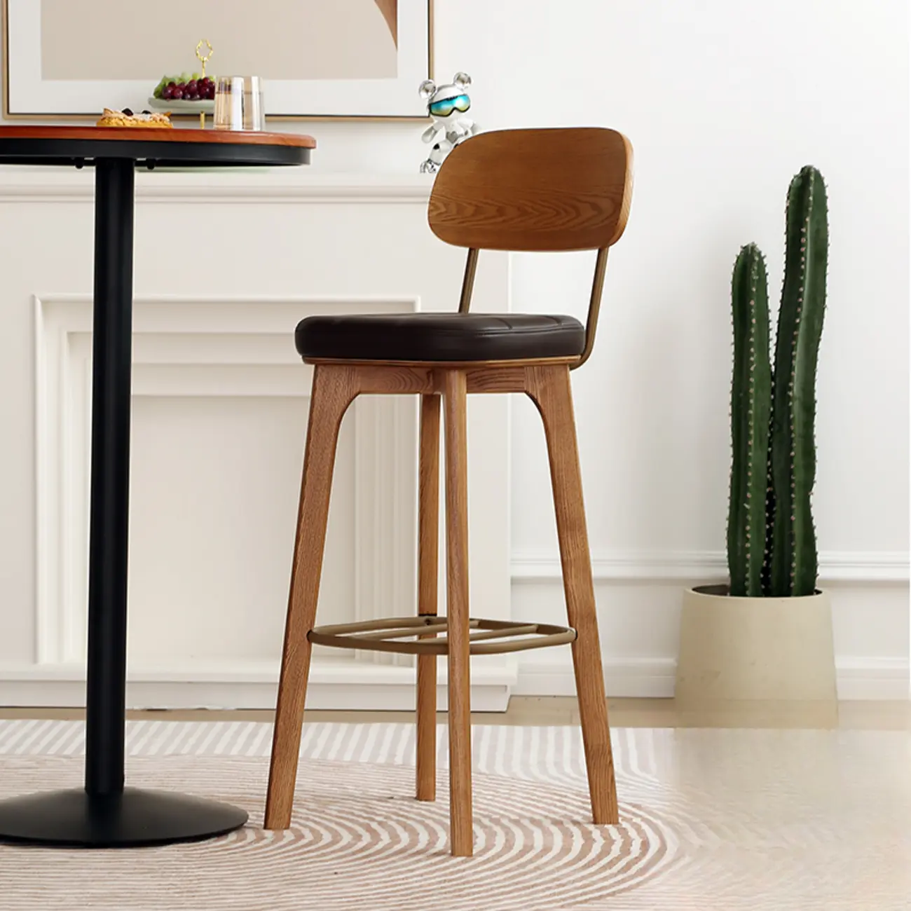 Wooden Square Leather Upholstered Bar Stool with Backrest | homeyfad