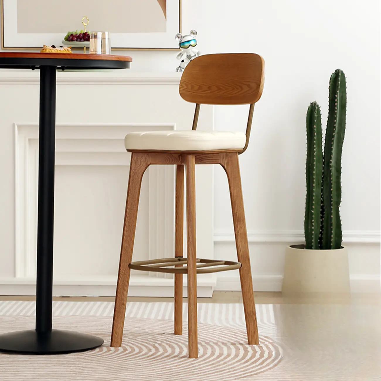 Wooden Square Leather Upholstered Bar Stool with Backrest | homeyfad