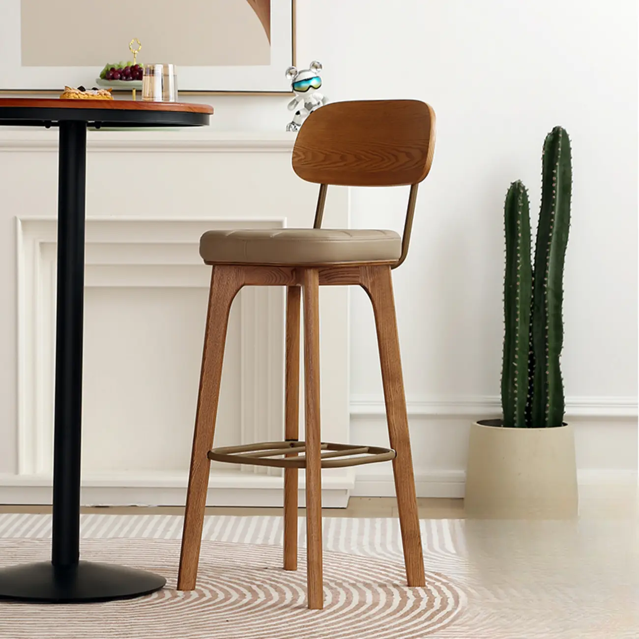 Wooden Square Leather Upholstered Bar Stool with Backrest | homeyfad