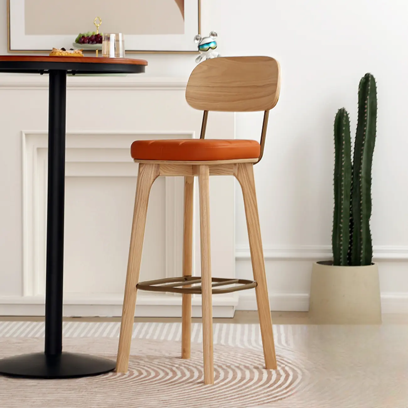 Wooden Square Leather Upholstered Bar Stool with Backrest | homeyfad