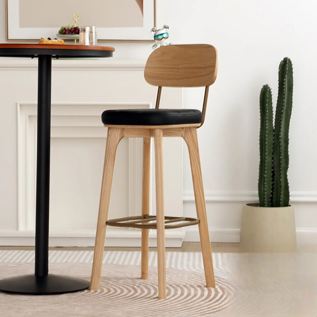 Wooden Square Leather Upholstered Bar Stool with Backrest | homeyfad