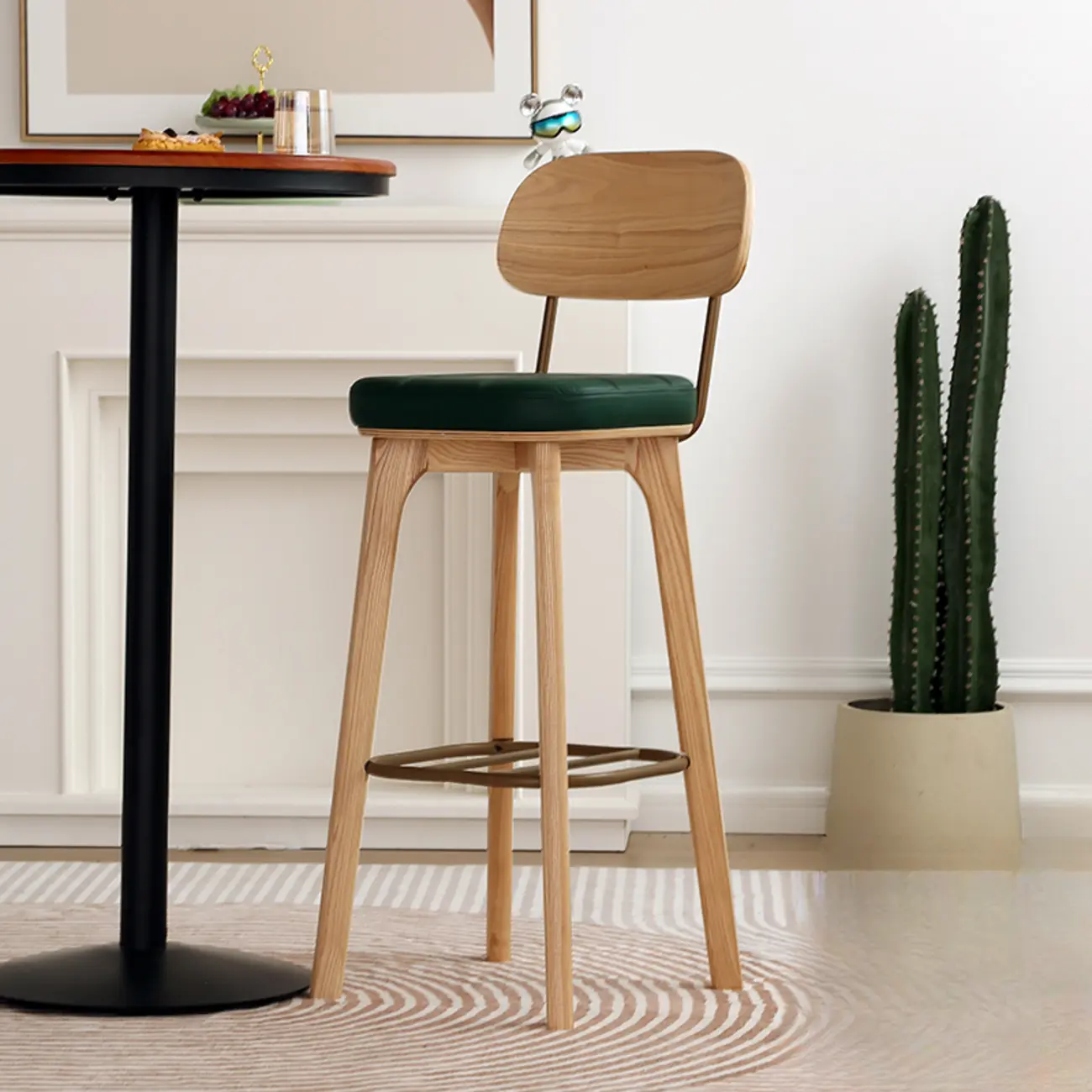 Wooden Square Leather Upholstered Bar Stool with Backrest | homeyfad