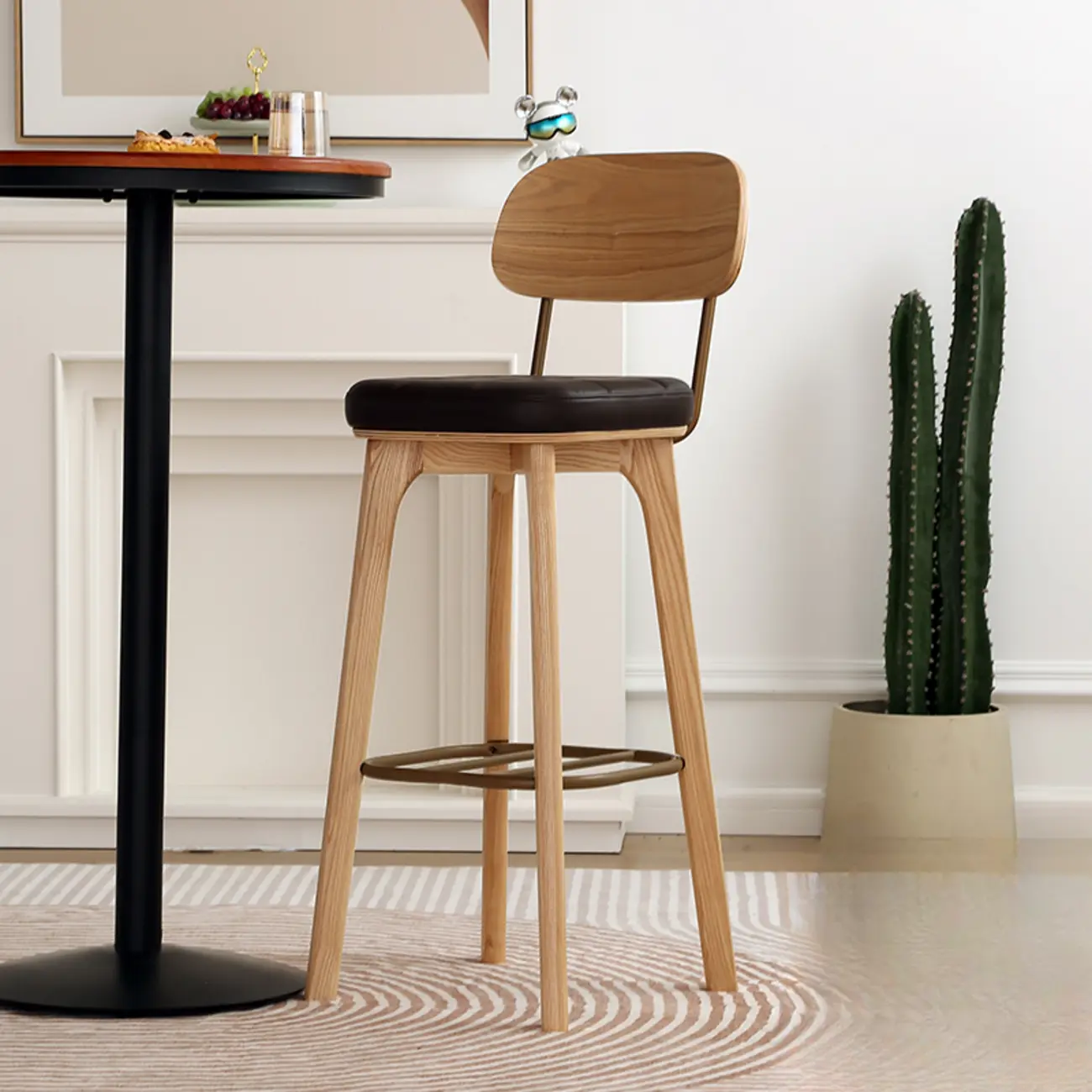 Wooden Square Leather Upholstered Bar Stool with Backrest | homeyfad