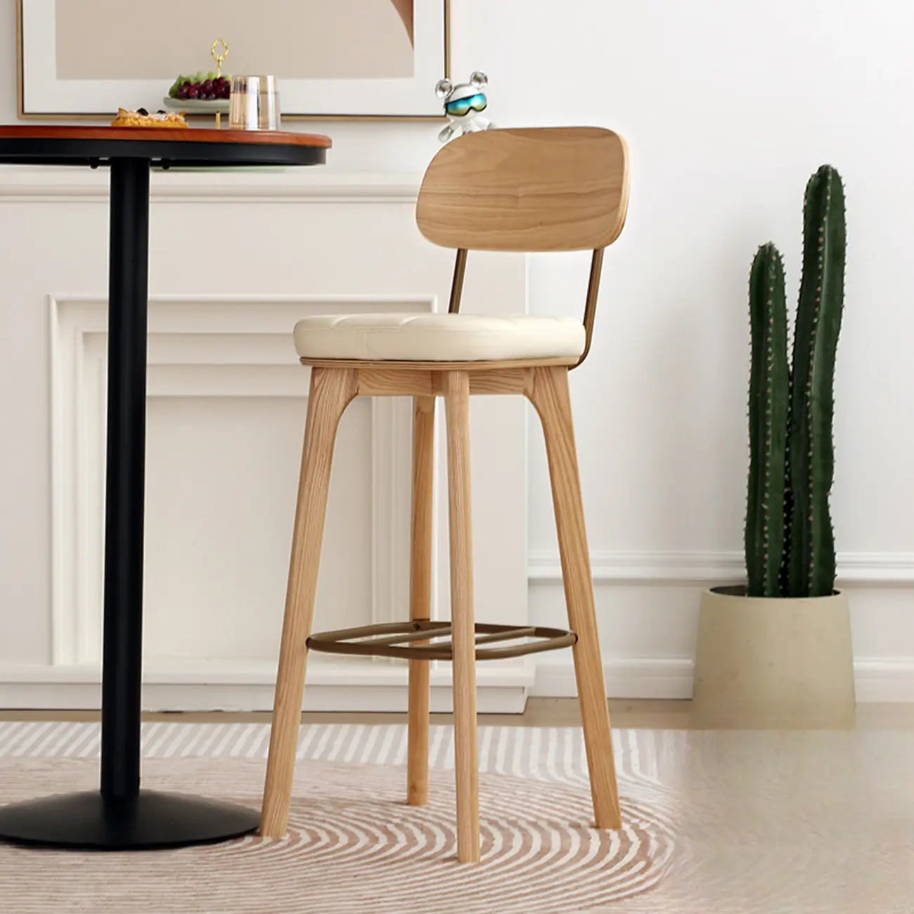 Wooden Square Leather Upholstered Bar Stool with Backrest | homeyfad