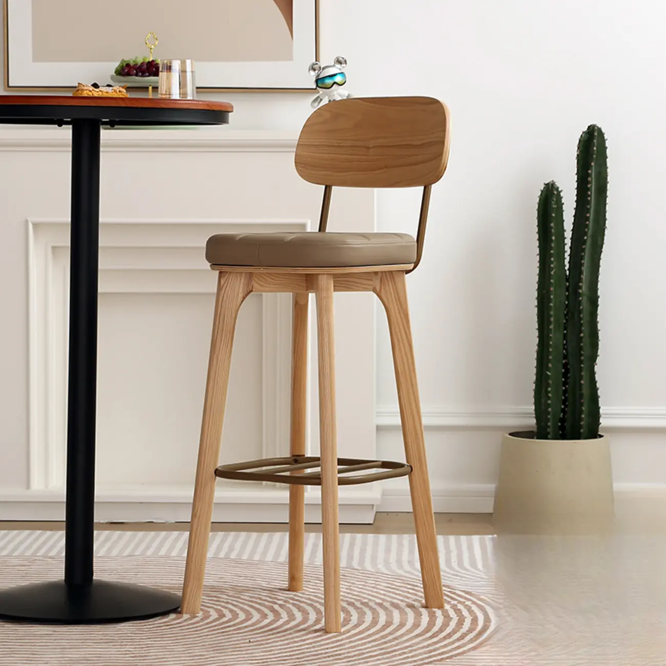 Wooden Square Leather Upholstered Bar Stool with Backrest | homeyfad