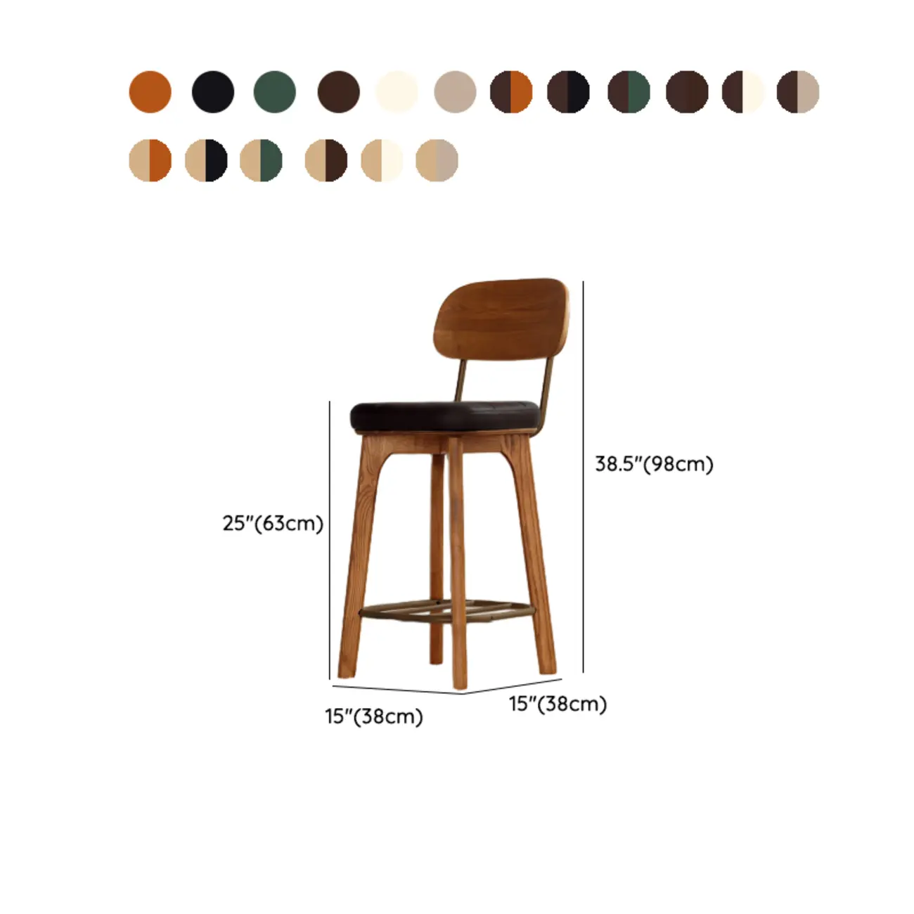 Wooden Square Leather Upholstered Bar Stool with Backrest | homeyfad