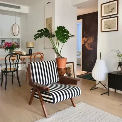 Modern Fabric Accent Chair with Wooden Frame for Living Room Image - 3