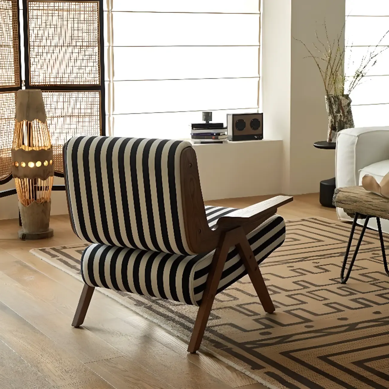 Modern Fabric Accent Chair with Wooden Frame for Living Room Image - 12