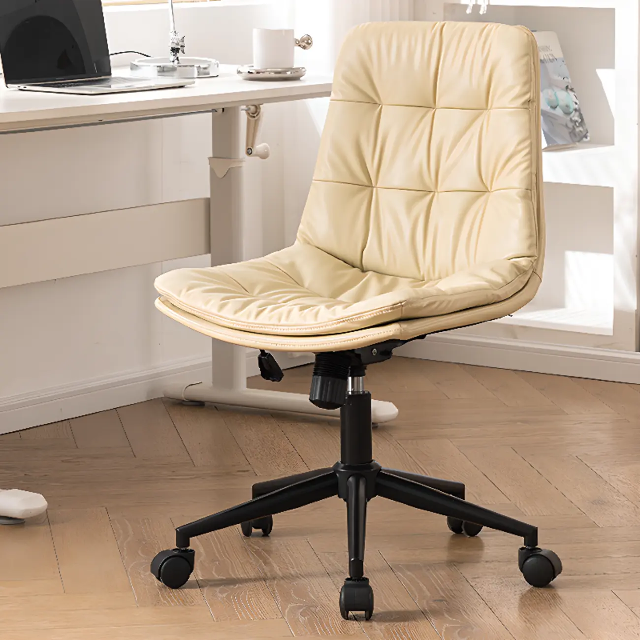 Modern Beige Leathaire Adjustable Swivel Office Chair Image - 1 | homeyfad