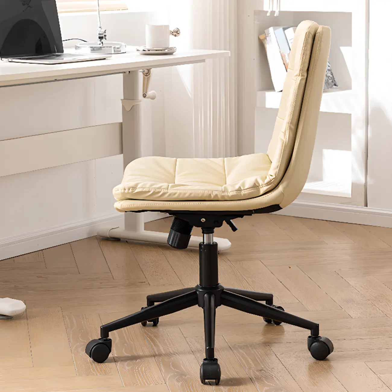 Modern Beige Leathaire Adjustable Swivel Office Chair Image - 3 | homeyfad