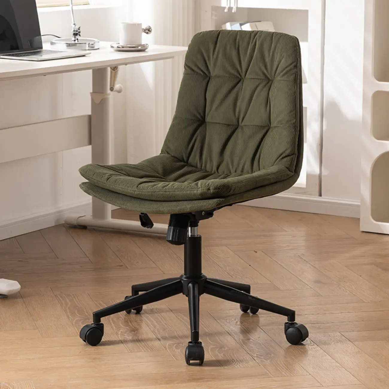 Modern Beige Leathaire Adjustable Swivel Office Chair Image - 4
