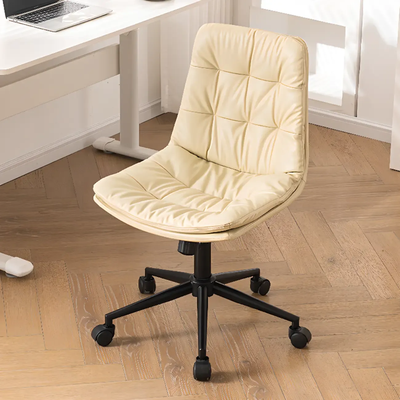 Modern Beige Leathaire Adjustable Swivel Office Chair Image - 5