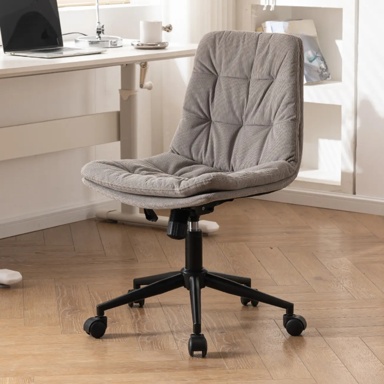 Modern Beige Leathaire Adjustable Swivel Office Chair Image - 9 | homeyfad