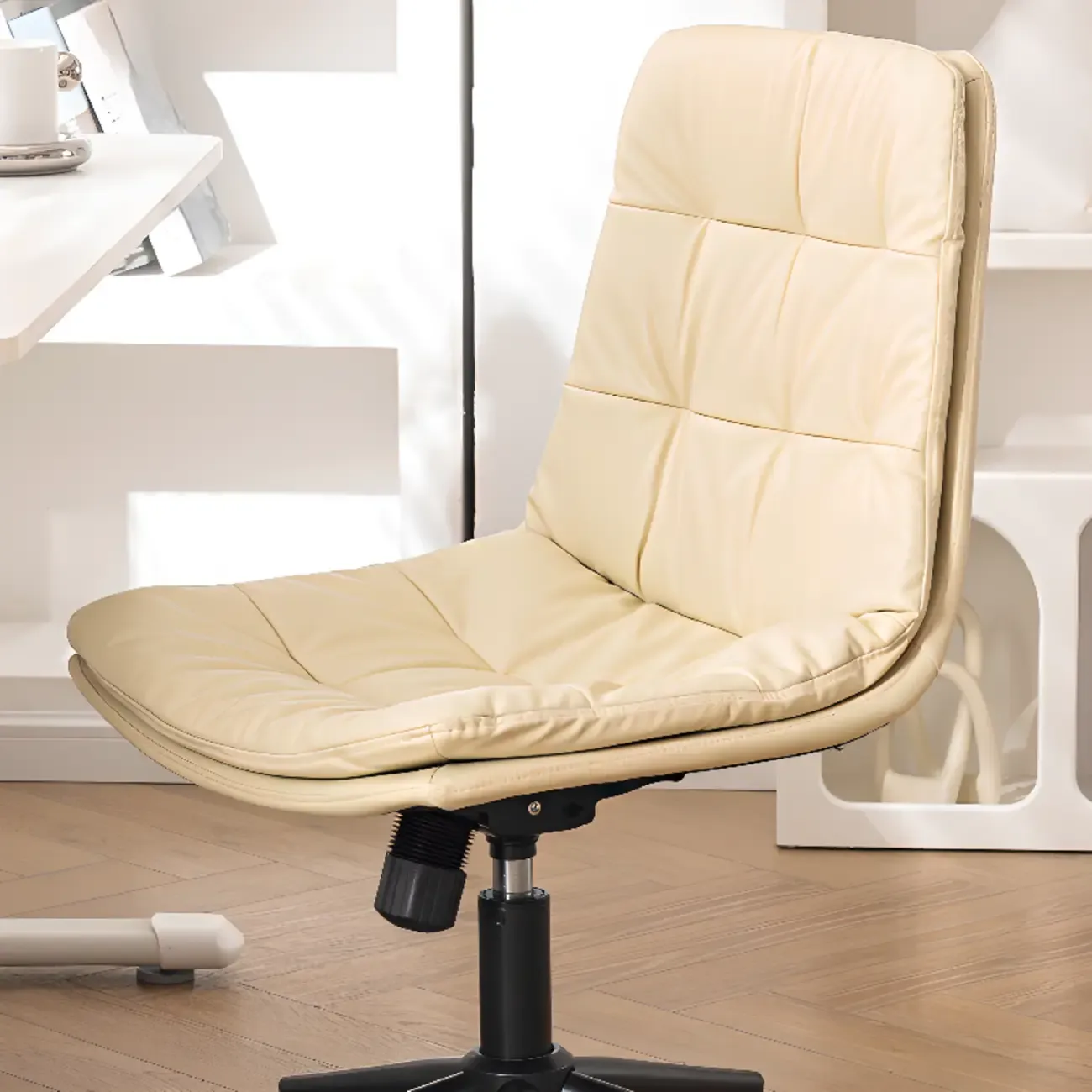 Modern Beige Leathaire Adjustable Swivel Office Chair Image - 12