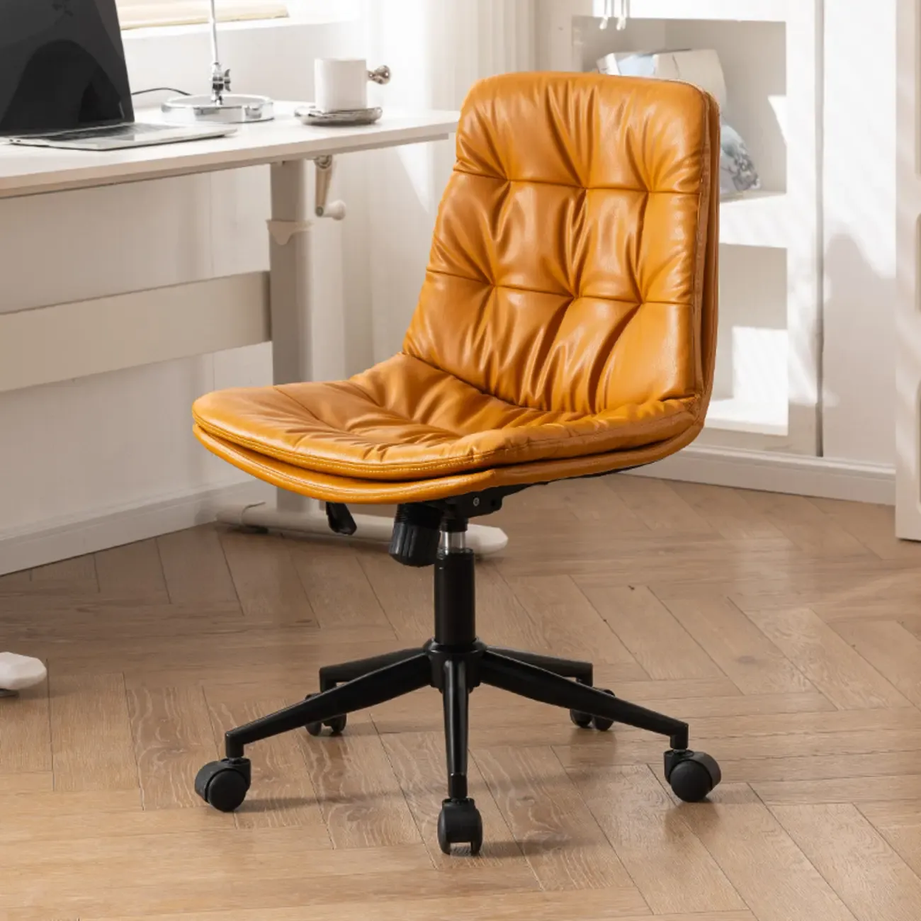 Modern Beige Leathaire Adjustable Swivel Office Chair Image - 13