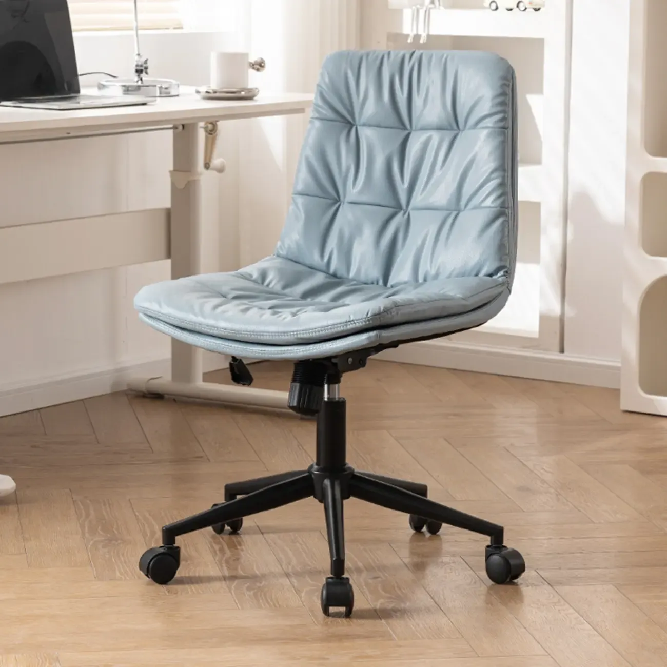 Modern Beige Leathaire Adjustable Swivel Office Chair Image - 15