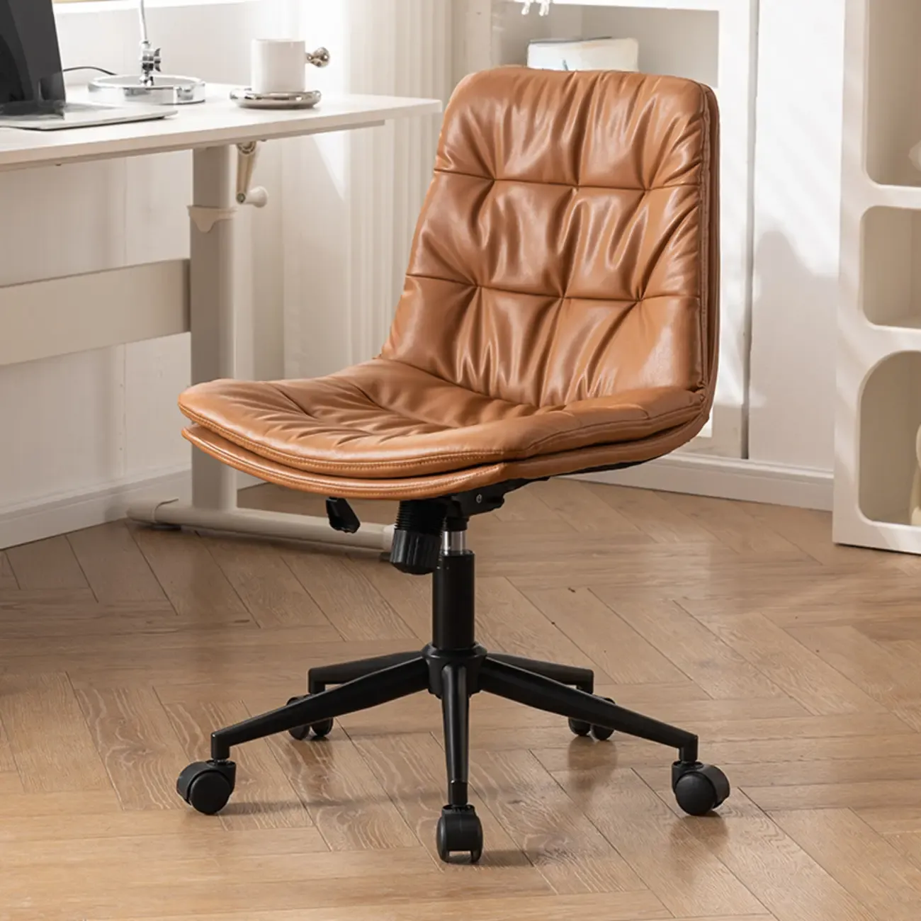 Modern Beige Leathaire Adjustable Swivel Office Chair Image - 16