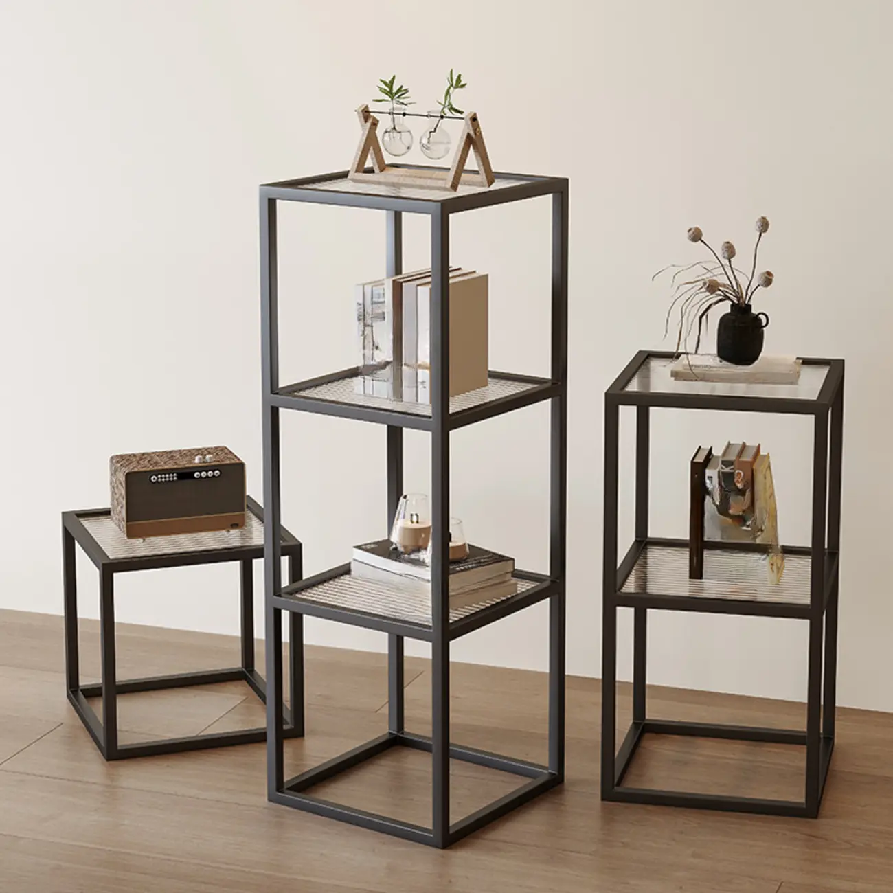 Modern Cube Open Metal Frame Black Bookcase Image - 1 | homeyfad