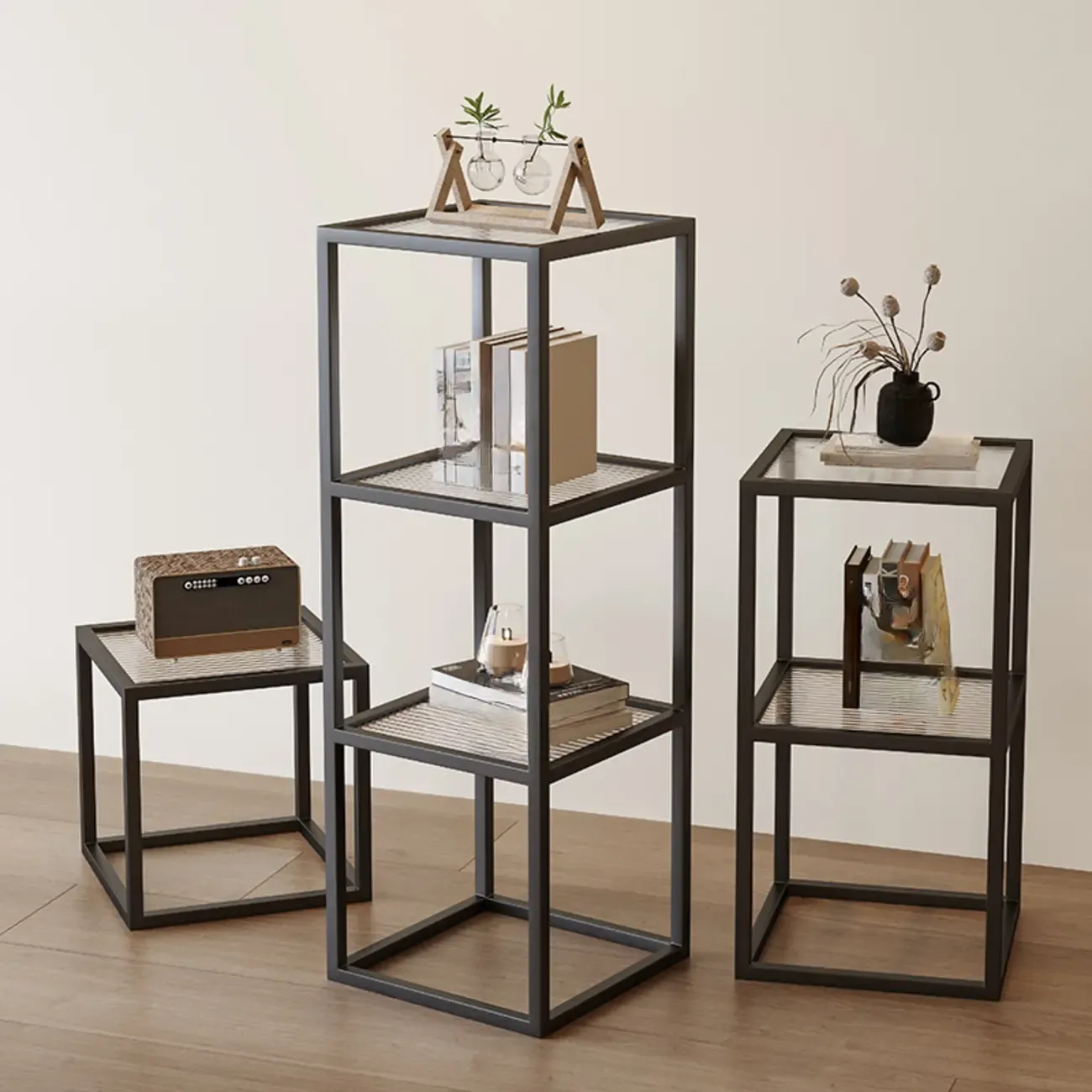 Modern Cube Open Metal Frame Black Bookcase Image - 1