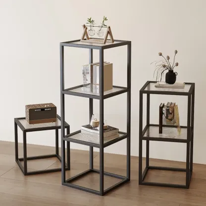 Modern Cube Open Metal Frame Black Bookcase Image - 1