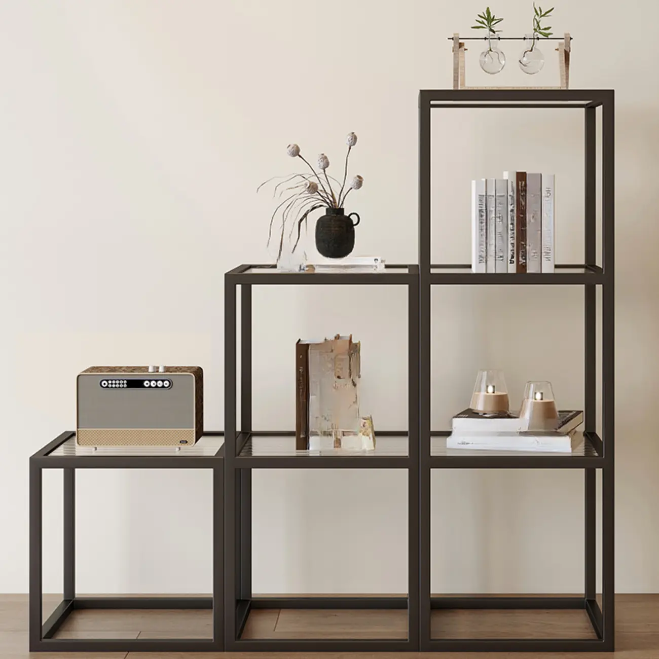 Modern Cube Open Metal Frame Black Bookcase Image - 2 | homeyfad