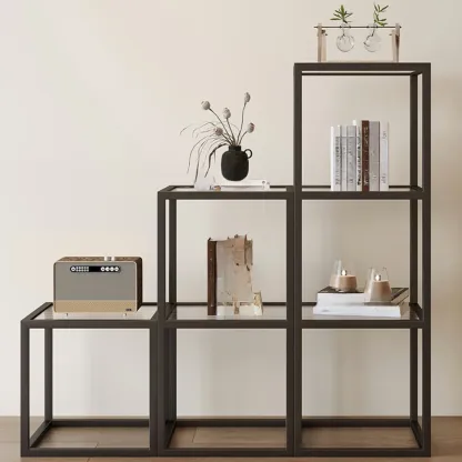 Modern Cube Open Metal Frame Black Bookcase Image - 2