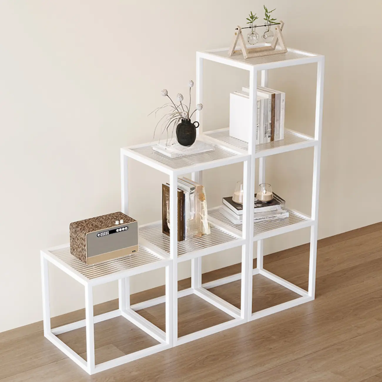 Modern Cube Open Metal Frame Black Bookcase Image - 3 | homeyfad