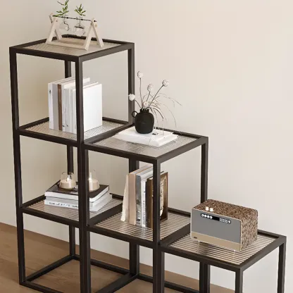 Modern Cube Open Metal Frame Black Bookcase Image - 4