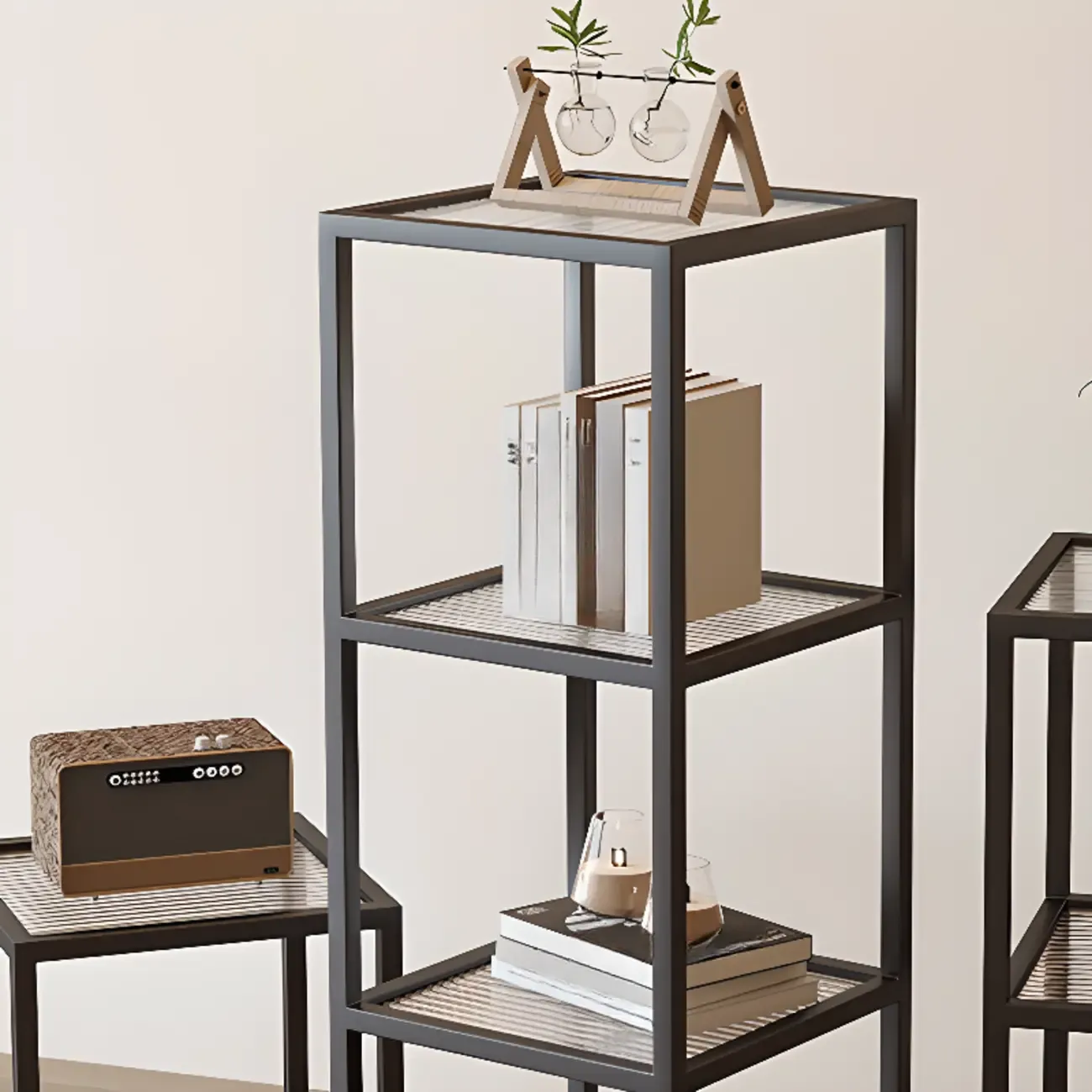 Modern Cube Open Metal Frame Black Bookcase Image - 7