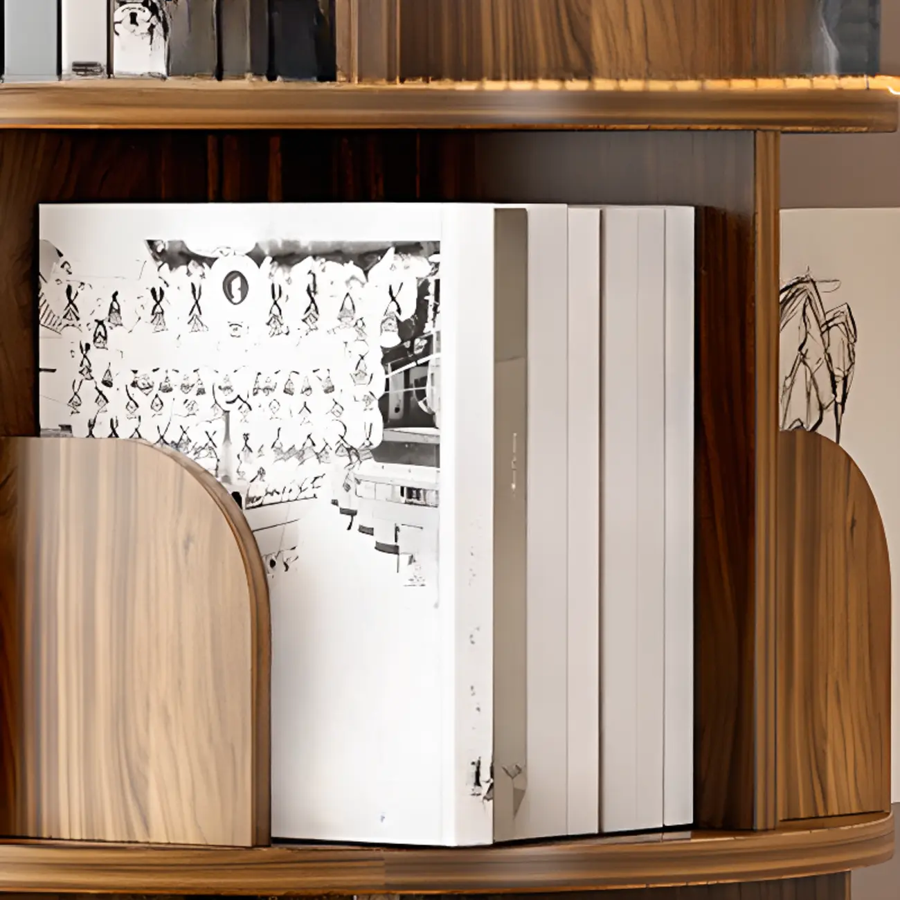 Narrow Wood 5-Tier Revolver Sliding Bookcase with Drawer Image - 5 | homeyfad