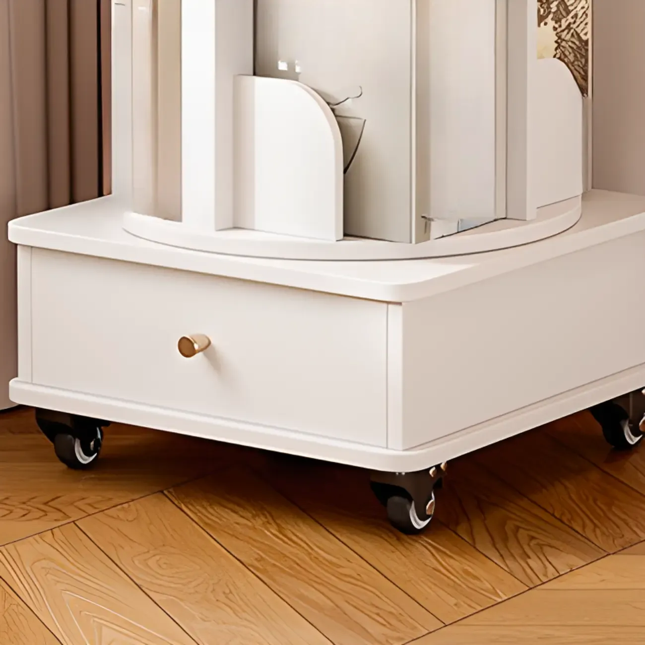 Narrow Wood 5-Tier Revolver Sliding Bookcase with Drawer Image - 14