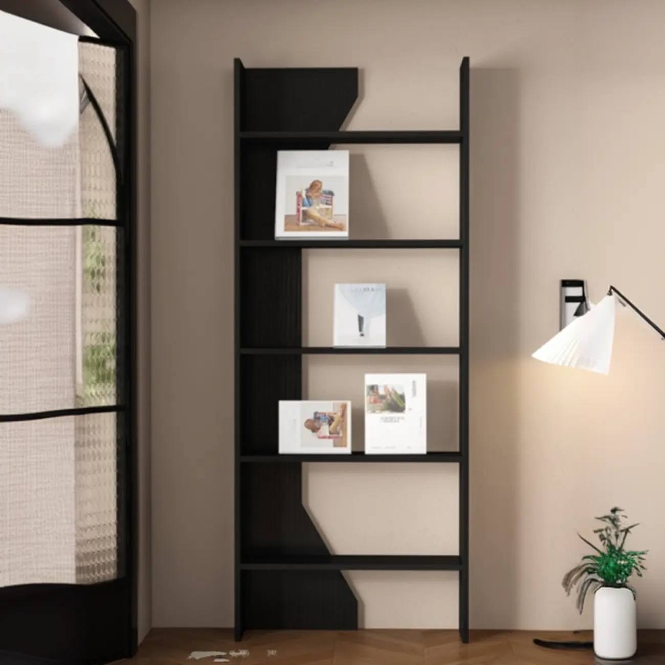 Simple Black Wood 5-Shelf Open Rectangle Bookcase Image - 3 | homeyfad